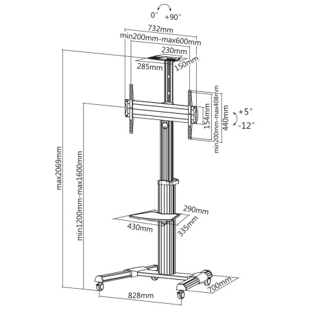 23170A - Chariot TV InLine®, réglable en hauteur, pour TV LED 37-70 (94-178cm), max.