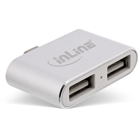 33291I - Hub InLine® Mini USB 2.0, USB C mâle vers 2x USB A femelle, argent