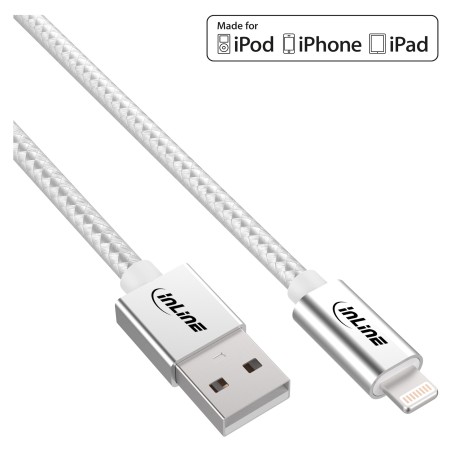 InLine? Lightning USB Kabel, f?r iPad, iPhone, iPod, silber/Alu, 2m MFi-zert.