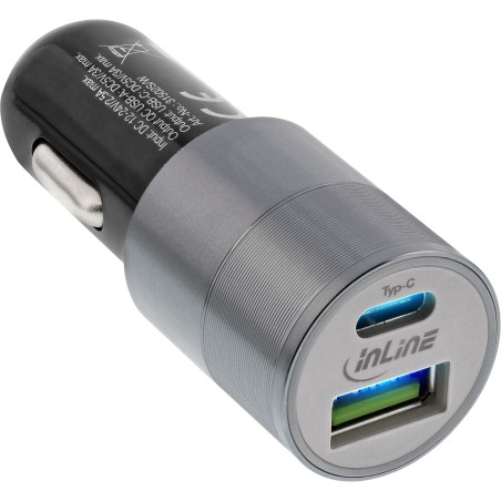 31502S - InLine® Adaptateur d'électricité USB pour voiture Quick Charge 3.0, 12/24VDC à 5V DC/3A, USB-AUSB-C