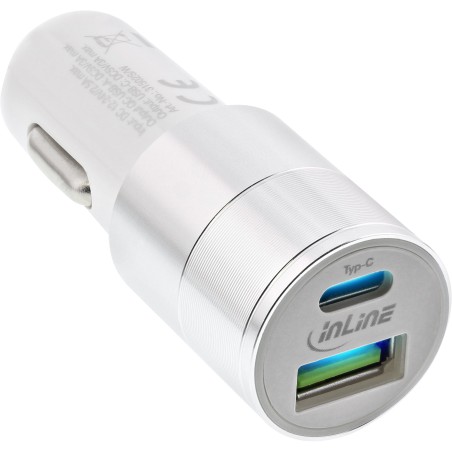 31502W - InLine® Adaptateur d'électricité USB pour voiture Quick Charge 3.0, 12/24VDC à 5V DC/3A, USB-AUSB-C