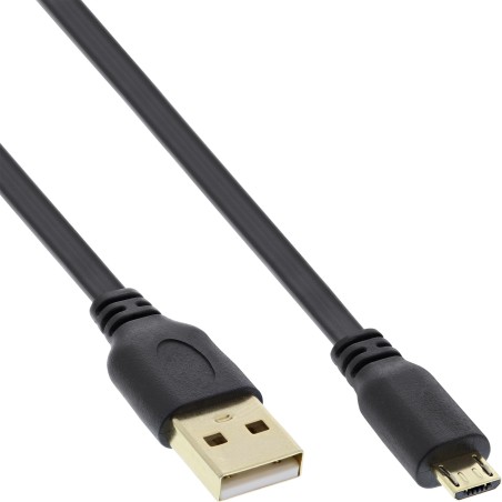 31703F - InLine® Micro-USB 2.0 Câble plat, USB-A prise à Micro-B prise, 0,3m 31703P