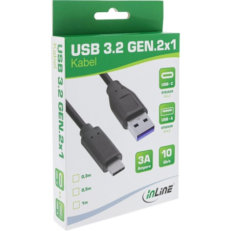 InLine? USB 3.2 Gen.1x2 Kabel, USB-C Stecker an A Stecker, schwarz, 0,3m