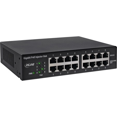 32308H - InLine® PoE Gigabit Injektor Hub 8 Port (8x PoE), 1Gb/s, 19 1HE, sans ventilateur