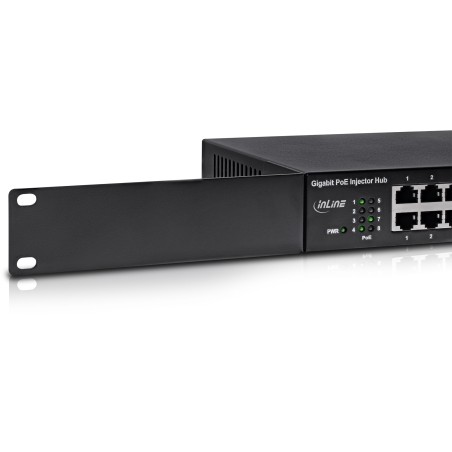 32308H - InLine® PoE Gigabit Injektor Hub 8 Port (8x PoE), 1Gb/s, 19 1HE, sans ventilateur