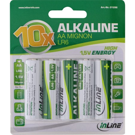 01296 - InLine® Pile alcaline High Energy, Mignon (AA), 10 pcs. blister