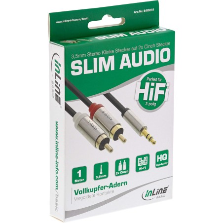 InLine? Basic Slim Audio Kabel Klinke 3,5mm ST an 2x Cinch ST, 1m