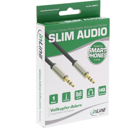 S-99211 - InLine® Basic Slim Cable Audio 3.5mm M/M, Stereo, 1m