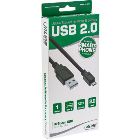 S-31710 - InLine® Basic Câble Micro-USB 2.0, USB-A à Micro-B ST/ST, noir, 1m