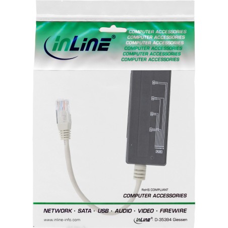 InLine? 4-fach Telefon Port Splitter, RJ45 Stecker an 4x RJ45 Buchse, 0,15m