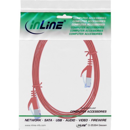 71803R - InLine® Câble patch plat, U/FTP, Cat.6A, rouge, 3m