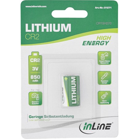 01271 - InLine® Batterie Lithium High Energy, Pile photo, CR2, 3V 850mAh, 1 paquet