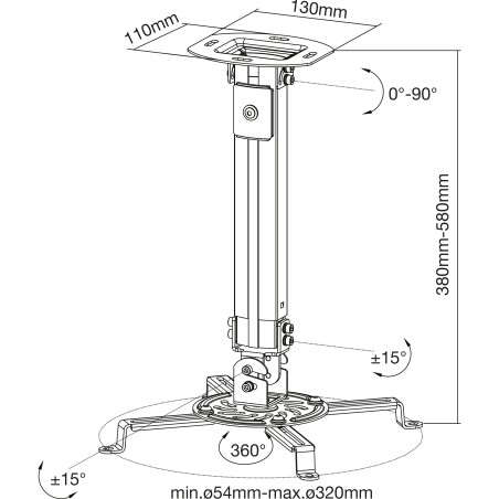 InLine? Basic Beamer Deckenhalterung, 38-58cm, max. 13,5kg