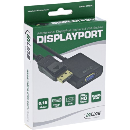 InLine? Basic DisplayPort zu VGA Adapterkabel, schwarz, 0,15m