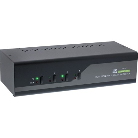 63654I - InLine® KVM Desktop Switch, 4x, Dual-Monitor DP 1.2, 4K, USB 3.0, audio