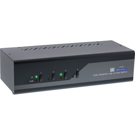 InLine? KVM Desktop Switch, 4-fach, Dual Monitor, DP  HDMI, 4K, USB 3.0, Audio