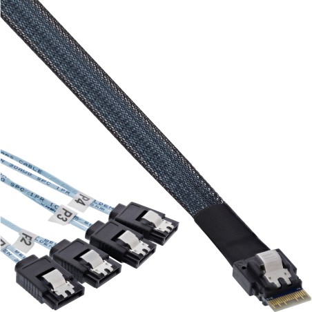 InLine? Slim SAS Kabel, SFF-8654 4i zu 4x SATA 7-pin, 12Gb/s, 0,5m