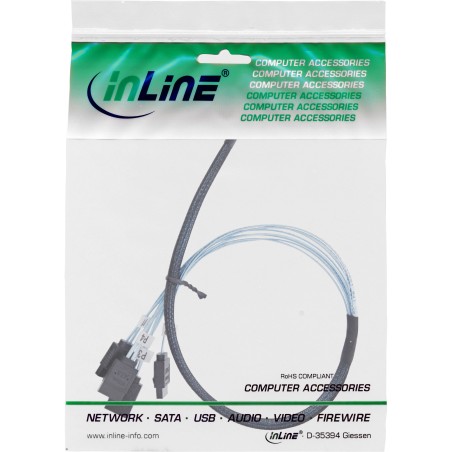 InLine? Slim SAS Kabel, SFF-8654 4i zu 4x SATA 7-pin, 12Gb/s, 0,5m