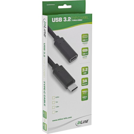 35772 - InLine® Câble USB 3.2 Gen.1x2, USB-C Rallonge ST/BU, noir, 2m