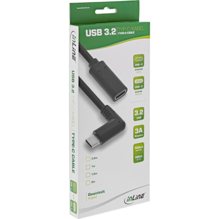 InLine? USB 3.2 Gen.2x2 Kabel, USB-C Verl., ST gewinkelt auf BU, schwarz 1m