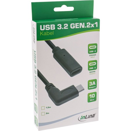 InLine? USB 3.2 Gen.1x2 Kabel, USB-C Verl., ST gewink. auf BU, schwarz 1,5m