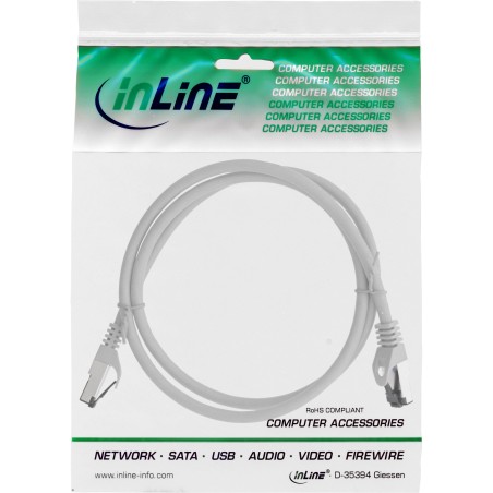 78850 - InLine® Câble patch, S/FTP (PiMf), Cat.8.1, 2000MHz, sans halogène, gris, 0,5m