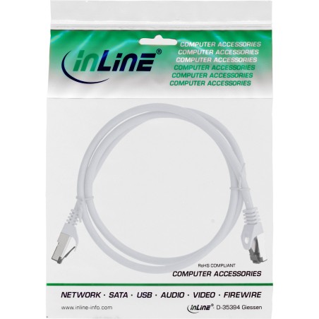 78814W - InLine® Câble patch, S/FTP (PiMf), Cat.8.1, 2000MHz, sans halogène, blanc, 1,5m