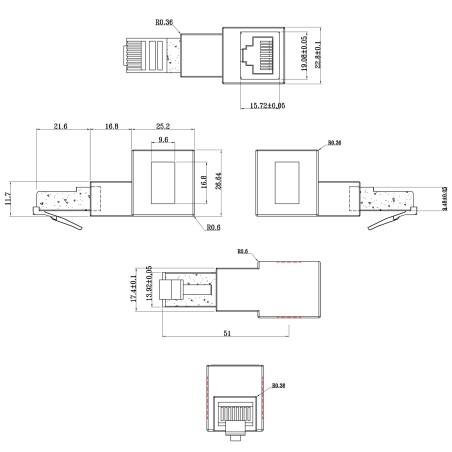 69991B - InLine® Patchkabel-Adapter Cat.6A, RJ45 Stecker / Buchse, 90 nach unten gewinkelt