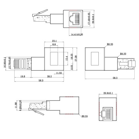 69991C - InLine® Patchkabel-Adapter Cat.6A, RJ45 Stecker / Buchse, 90 nach rechts gewinkelt