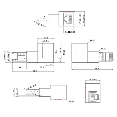 InLine? Patchkabel-Adapter Cat.6A, RJ45 Stecker/Buchse, 90? nach links gewinkelt