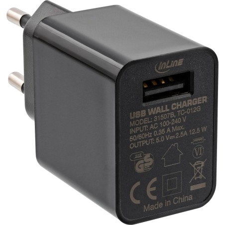 31507B - InLine® Chargeur USB simple, Alimentation, 100-240V à 5V/2,5A, noir