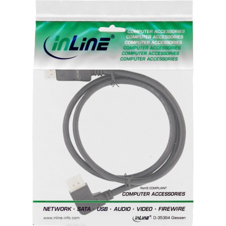 InLine? DisplayPort 1.4 Kabel, 8K4K, links gewinkelt, schwarz/gold, 2m