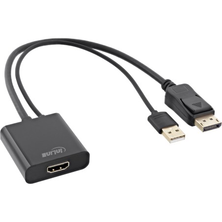 InLine? HDMI BU zu DisplayPort ST Konverter Kabel, 4K, schwarz/gold, 0,3m