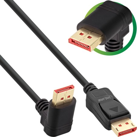 InLine? DisplayPort 1.4 Kabel, 8K4K, nach oben gewinkelt, schwarz/gold, 1m