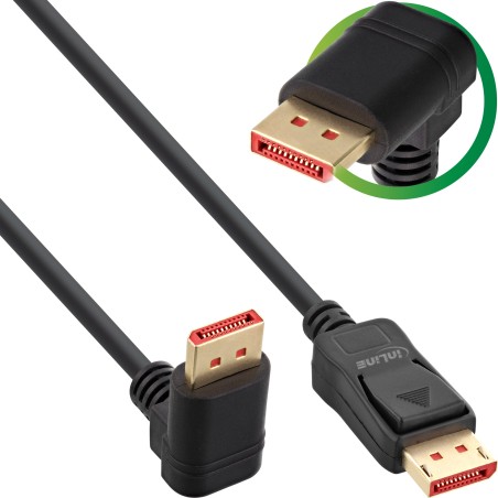 InLine? DisplayPort 1.4 Kabel, 8K4K, nach unten gewinkelt, schwarz/gold, 1m