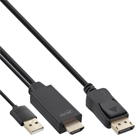 InLine? HDMI zu DisplayPort Konverter Kabel, 4K/30Hz, schwarz, 1m