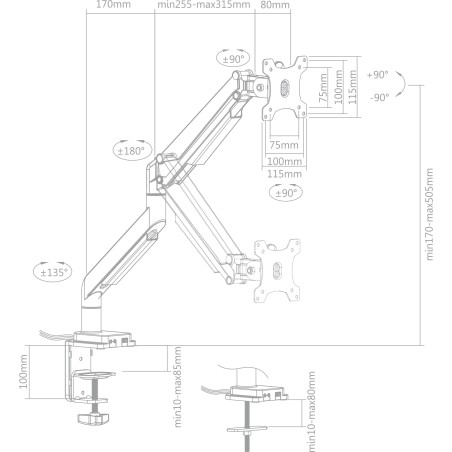 23158B - InLine® support de table avec lifter et USB/audio jusqu'à max. 82cm 32 9kg