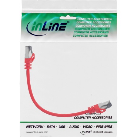 78822R - InLine® Câble patch, S/FTP (PiMf), Cat.8.1, 2000MHz, sans halogène, rouge, 0,25m