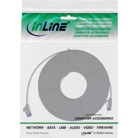 75707 - InLine® Câble patch plat, U/FTP, Cat.6A, TPE sans halogène, gris, 7,5m