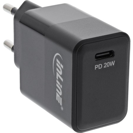 31500B - InLine® USB PD bloc d'alimentation chargeur simple USB-C, Power Delivery, 20W, noir