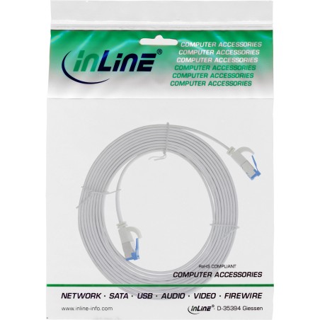 75701W - InLine® Câble patch plat, U/FTP, Cat.6A, TPE sans halogène, blanc, 1m