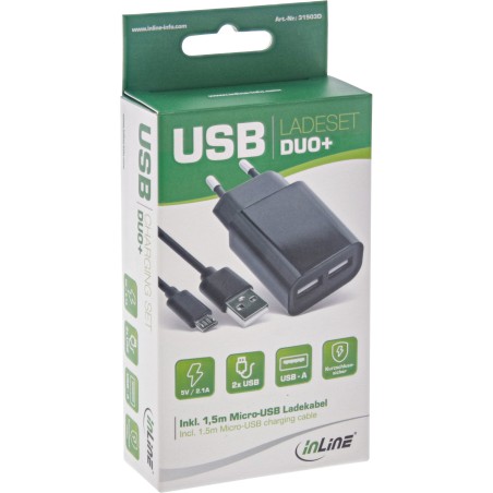 InLine? USB DUO Ladeset, Netzteil 2-fach  Micro-USB Kabel