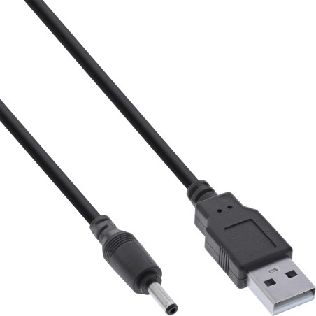 26806B - InLine® Câble adaptateur d'alimentation USB DC, USB A prise à DC 3,5x1,35mm prise femelle, noir, 2m