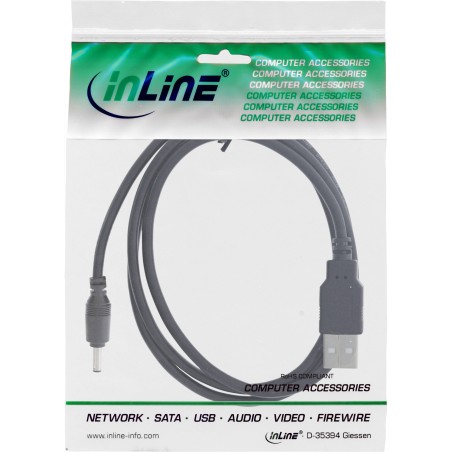 26806B - InLine® Câble adaptateur d'alimentation USB DC, USB A prise à DC 3,5x1,35mm prise femelle, noir, 2m