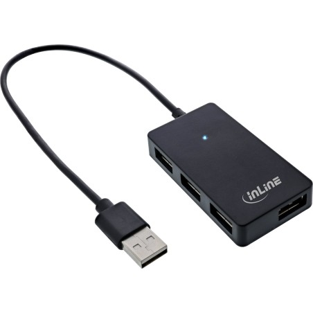 InLine? USB 2.0 Hub, 4 Port, schwarz, mit USB DC Kabel, Kabel 30cm