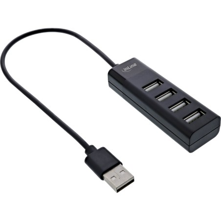 33293H - InLine® USB 2.0 Hub, 4 Port, noir, avec USB DC câble, câble 30cm, étroit