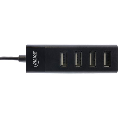 33293H - InLine® USB 2.0 Hub, 4 Port, noir, avec USB DC câble, câble 30cm, étroit