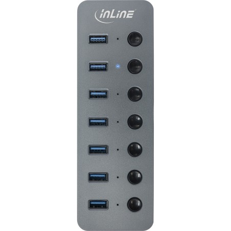 35395D - InLine® USB 3.0 Hub, 7 ports, avec interrupteur, aluminium, gris, avec alimentation