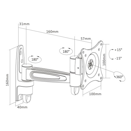 InLine? Wandhalterung, f?r Monitore bis 69cm (27), max. 15kg, einteiliger Arm