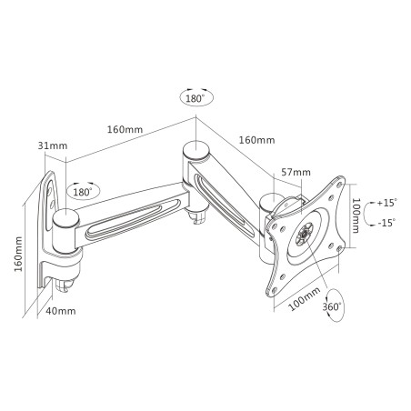 InLine? Wandhalterung, f?r Monitore bis 69cm (27), max. 15kg, 2-teiliger Arm